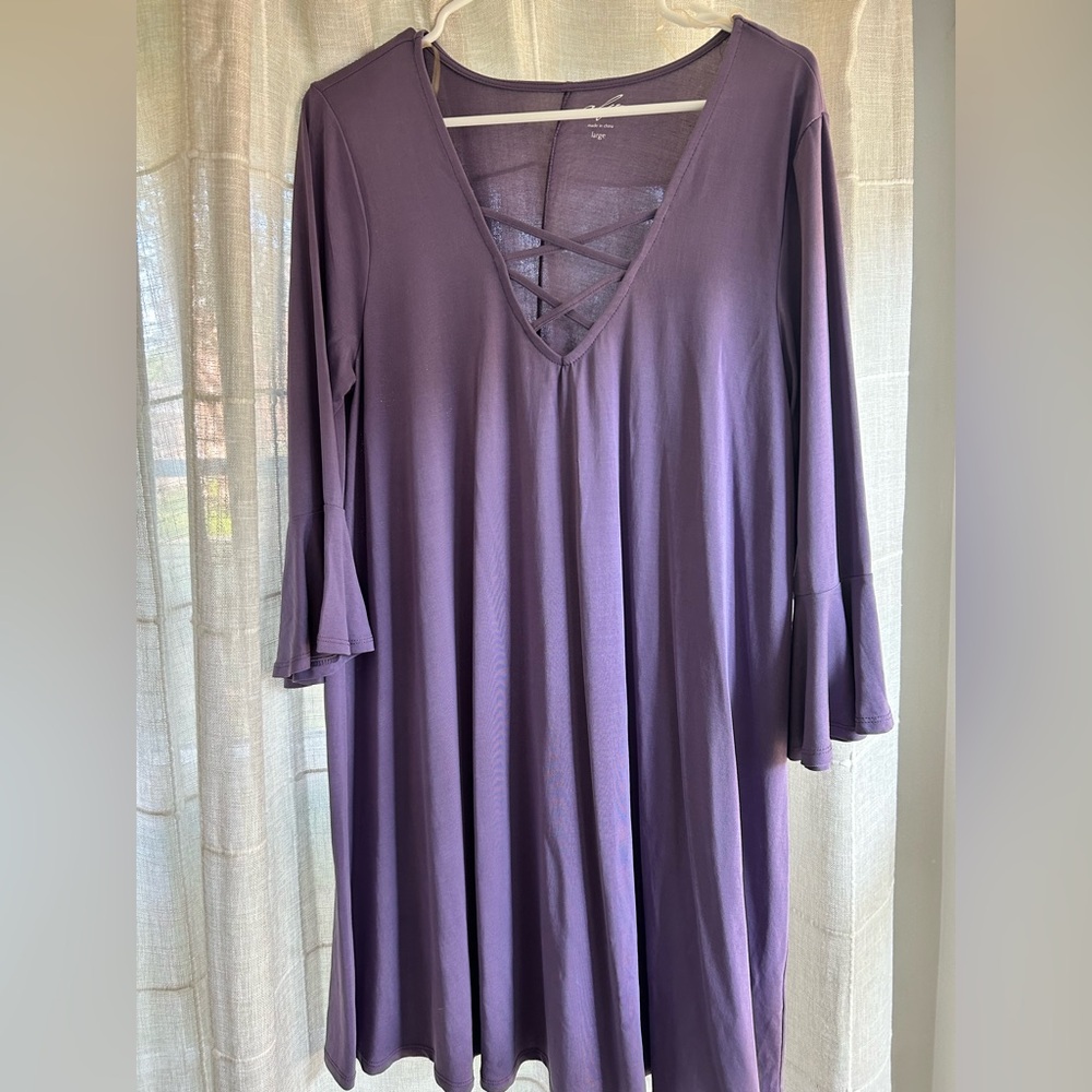 Purple Long Sleeve Dress with Crisscross Detail